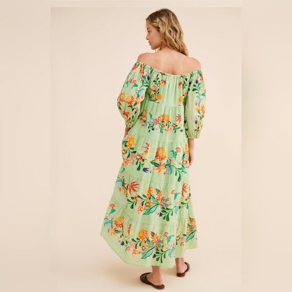 Farm Rio x Anthropologie Off-The-Shoulder Tiered Floral Midi Dress (XXS) - Picture 7 of 15